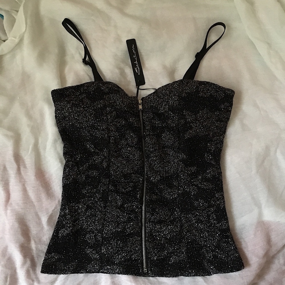 Sparkly padded tank top with zipper - size small